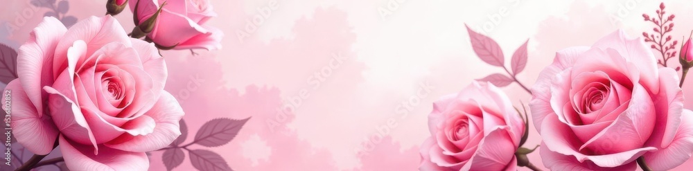 Fototapeta premium Soft pink rose watercolor wash, floral background Perfect for celebrations , copy space, birthday