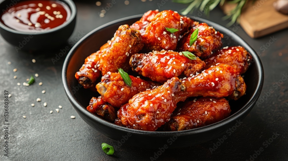 Fototapeta premium Delicious Glazed Chicken Wings with Sesame Seeds