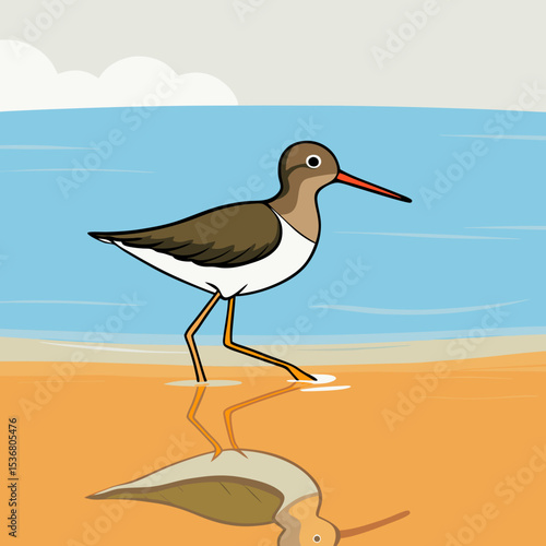 A sandpiper scurrying along an invisible shoreline,