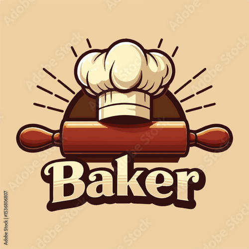 Baker Logo with Chef Hat and Rolling Pin