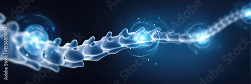 Captivating Visual Representation of Human Back Pain: Modern Abstract Design with Gradient Blue Background and Glowing Transparent Circles. Professional Illustration for Medical, Healthcare, and Rehab