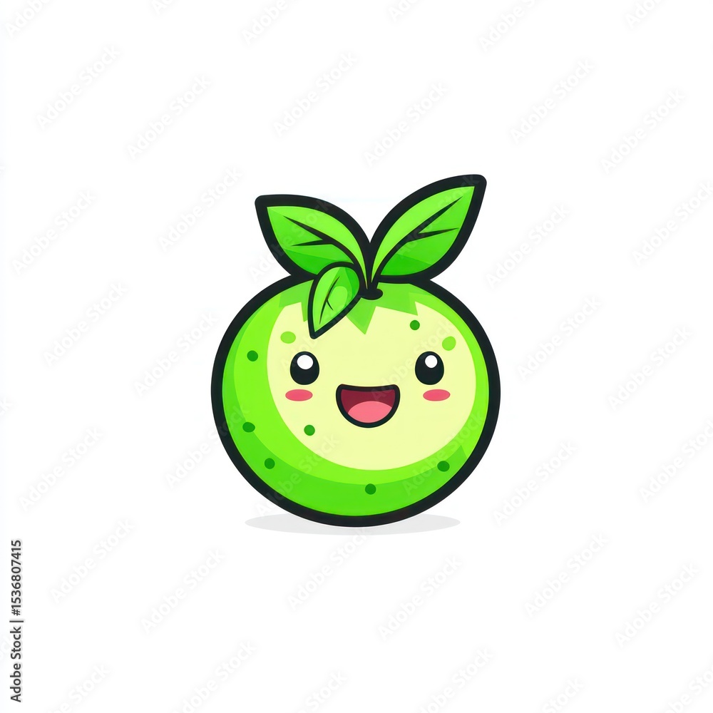 Obraz premium Cute cartoon lime with leaves