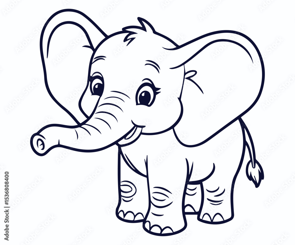 Fototapeta premium baby elephant vector illustration, outline vector of baby cute elephant