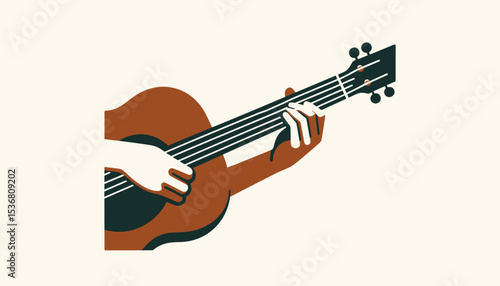 Hands Playing an Acoustic Guitar, Flat Design