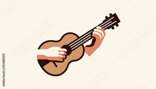 Hands Playing an Acoustic Guitar, Flat Design