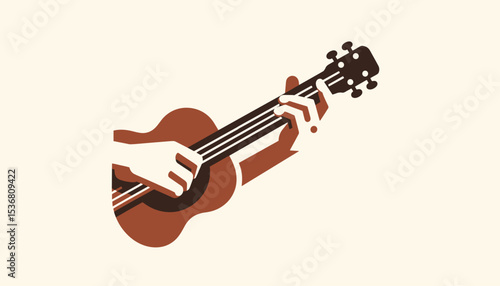 Hands Playing an Acoustic Guitar, Flat Design