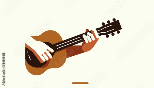 Hands Playing an Acoustic Guitar, Flat Design