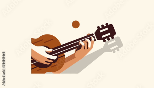 Hands Playing an Acoustic Guitar, Flat Design