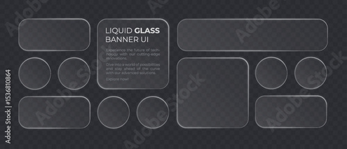Liquid glass smartphone interface isolated. White ui light frame square and circle banner with shine stroke. Control center widget for smartphone and web app, vector illustration.