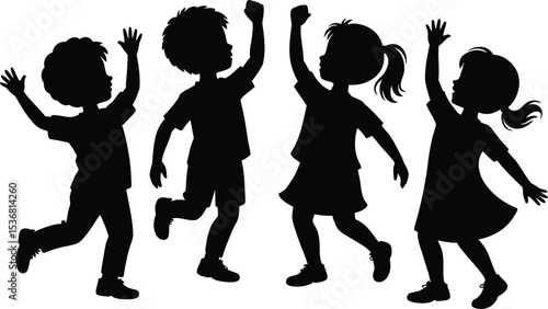Kids silhouette vector illustration black and white design