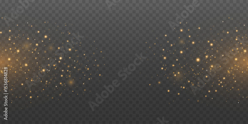 Glowing golden particles isolated on a transparent background. Magical sparkling light effect for festive, holiday or fantasy design. Shimmering dust with lights bokeh. Vector illustration.