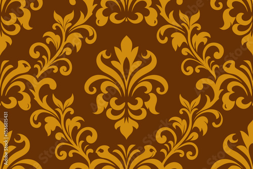 Elegant Damask Seamless Pattern Brown and Gold Floral Design