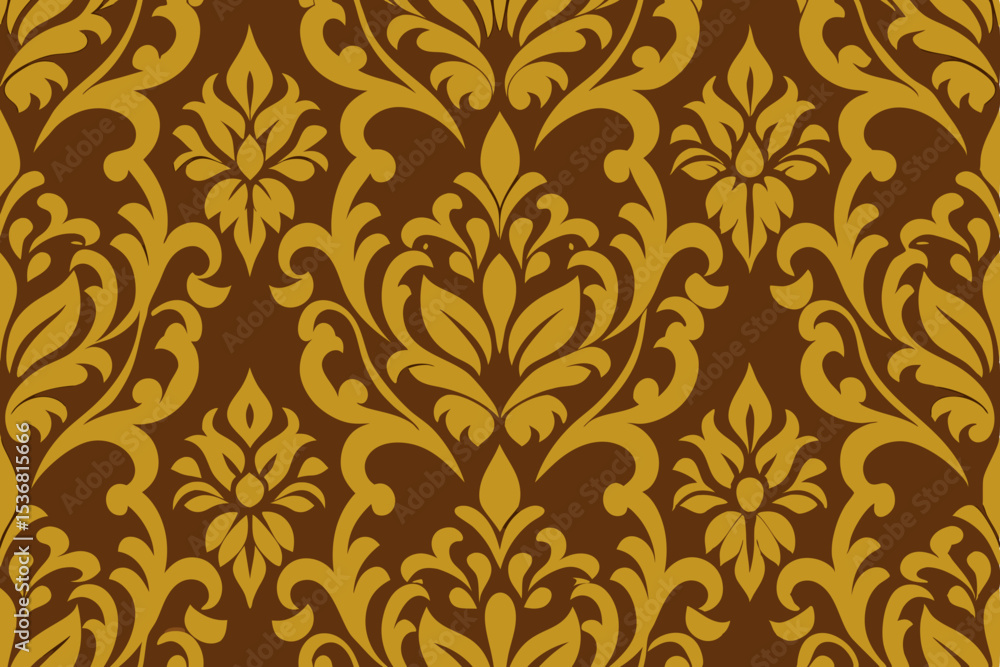 Elegant Damask Pattern Seamless Gold and Brown Floral Design for Wallpaper and Fabric Elegant Damask Pattern Seamless Gold and Brown Floral Design for Wallpaper and Fabric
