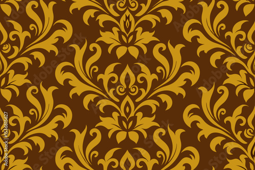 Elegant Damask Pattern Golden Brown Floral Seamless Design for Textile and Wallpaper