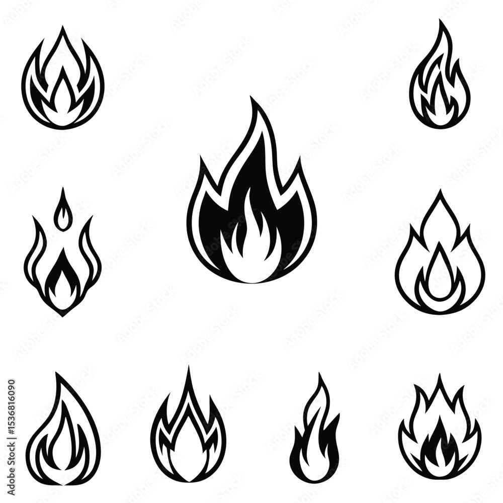 Red and orange vector flame icons set: a hot, dangerous symbol illustration of burning fire elements Red and orange vector flame icons set: a hot, dangerous symbol illustration of burning fire elements