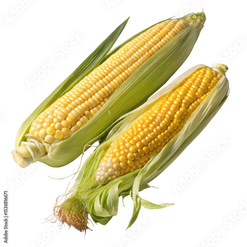 Two ears of sweet corn isolated on transparent background