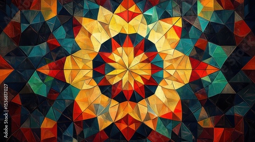 Vibrant geometric pattern with intricate triangular design