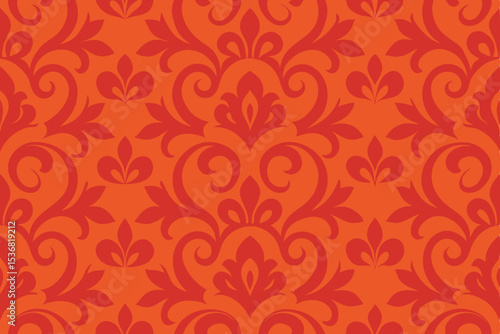 Elegant Damask Pattern Seamless Orange and Red Floral Design