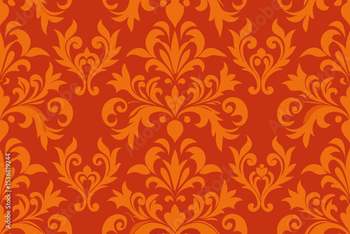 Orange Damask Seamless Pattern Elegant Floral Design for Backgrounds
