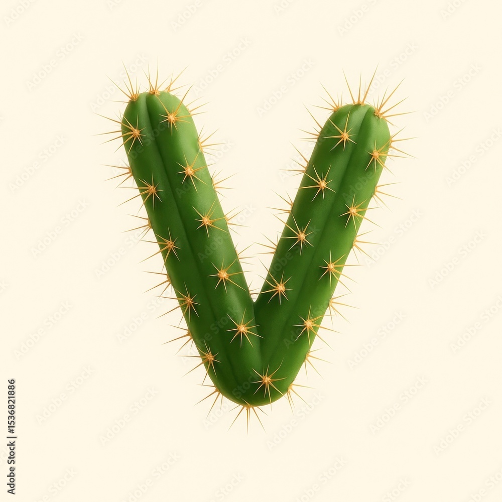 Naklejka premium Cactus letter V design.