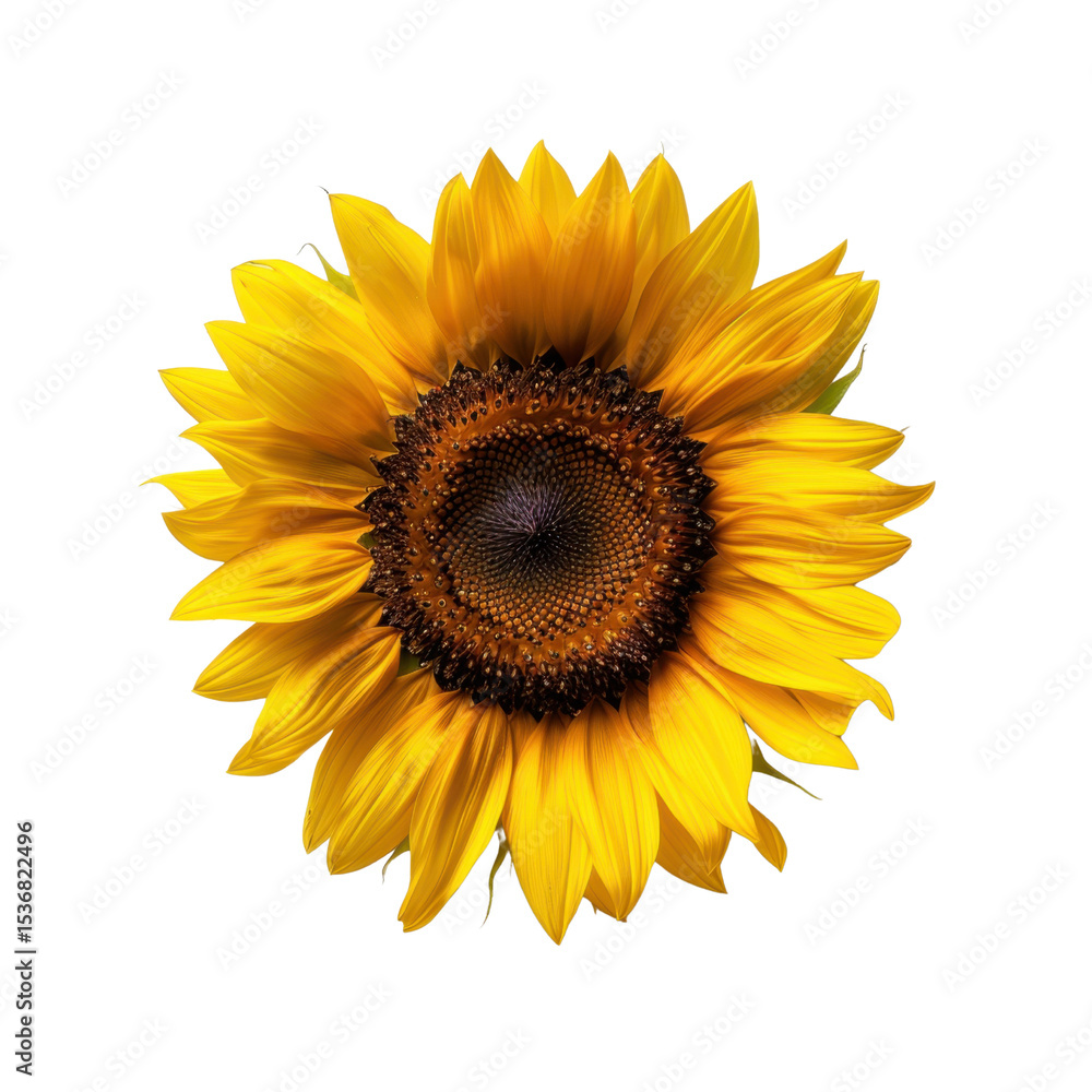 Fototapeta premium Vibrant sunflower with bright yellow petals and dark center, symbolizing warmth and positivity, stands out beautifully against transparency background
