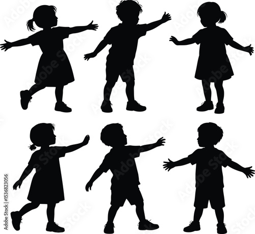 
Black and white silhouette illustration of four kids 