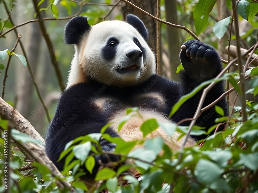 Obraz premium Panda bear in the forest.