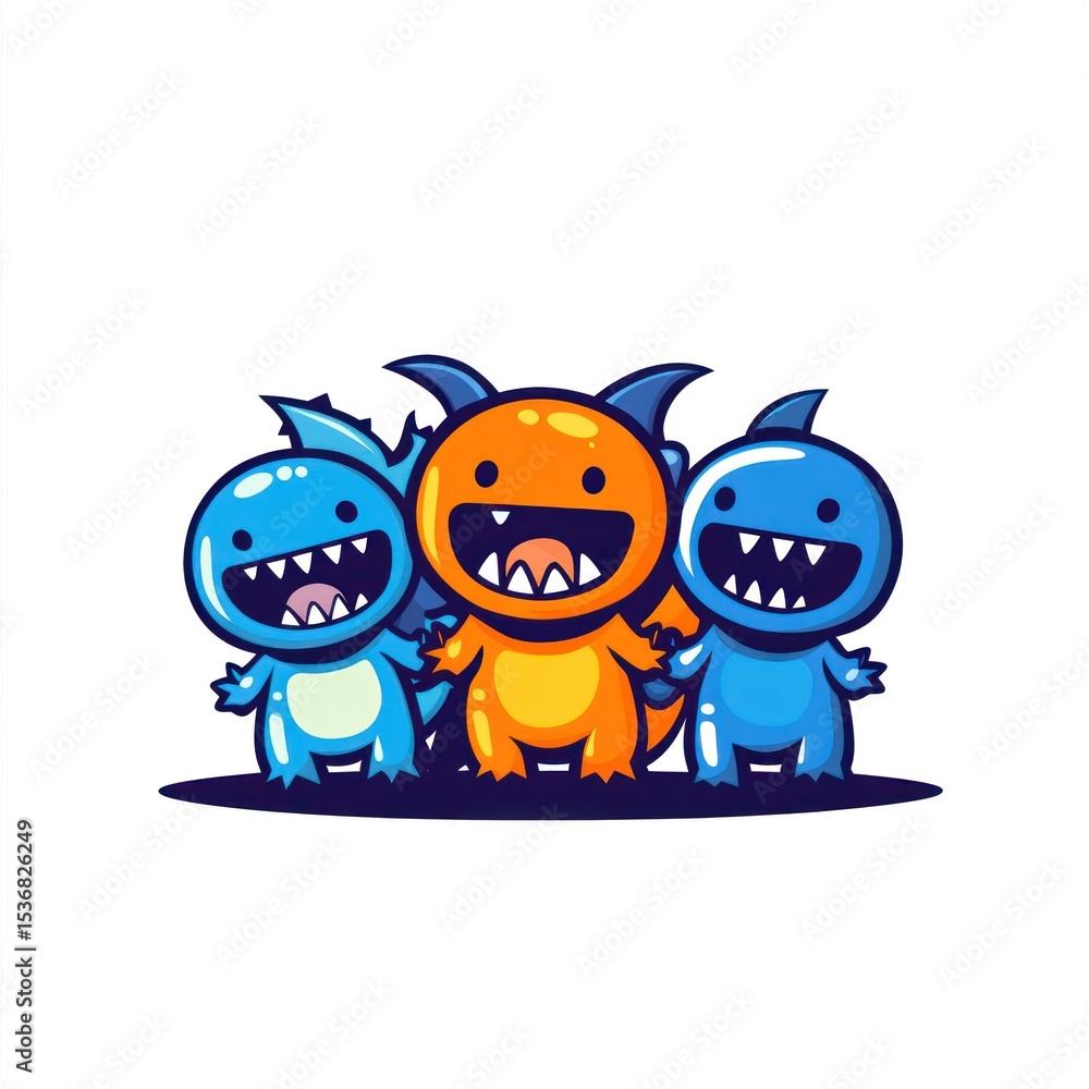Fototapeta premium Three cartoon monsters standing together
