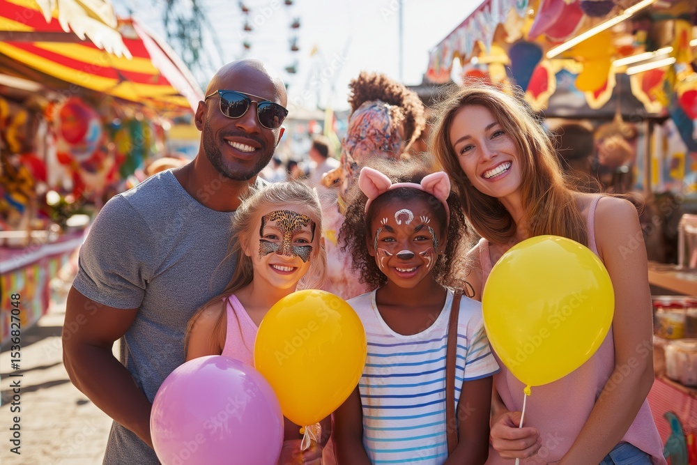 custom made wallpaper toronto digitalCandid photo of a diverse family at a summer festival, children with face paint holding balloons, parents sampling food from various cultures.