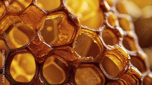 Close up view of honey comb, the hexagonal pattern shows the work of nature and bees