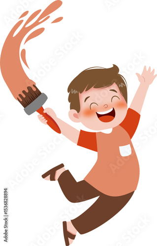 boy painting with brush