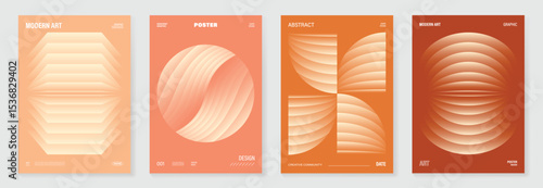 Autumn gradient poster background vector set. Minimalist cover template with geometric shape. Ideal design for social media, banner, autumn season card.