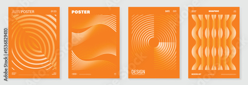 Autumn gradient poster background vector set. Minimalist cover template with geometric shape. Ideal design for social media, banner, autumn season card.