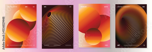 Autumn gradient poster background vector set. Minimalist cover template with geometric shape. Ideal design for social media, banner, autumn season card.