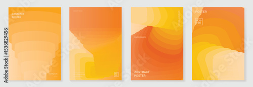 Autumn gradient poster background vector set. Minimalist cover template with geometric shape. Ideal design for social media, banner, autumn season card.