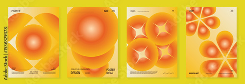 Autumn gradient poster background vector set. Minimalist cover template with geometric shape. Ideal design for social media, banner, autumn season card.
