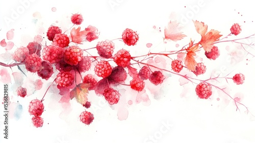 Watercolor raspberry branch