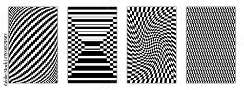 Energetic op art vector pack with vibrating waves, distorted stripes, and rhythmical optical movement. Perfect for backgrounds, digital art, and album graphics.