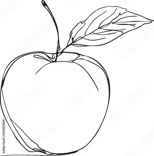 apple black white line art isolated on white background