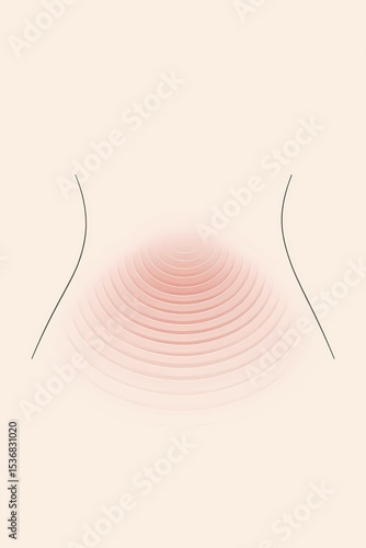 A clean and elegant abstract representation of pelvic floor muscles visualized as soft concentric waves at the base of a human torso silhouette