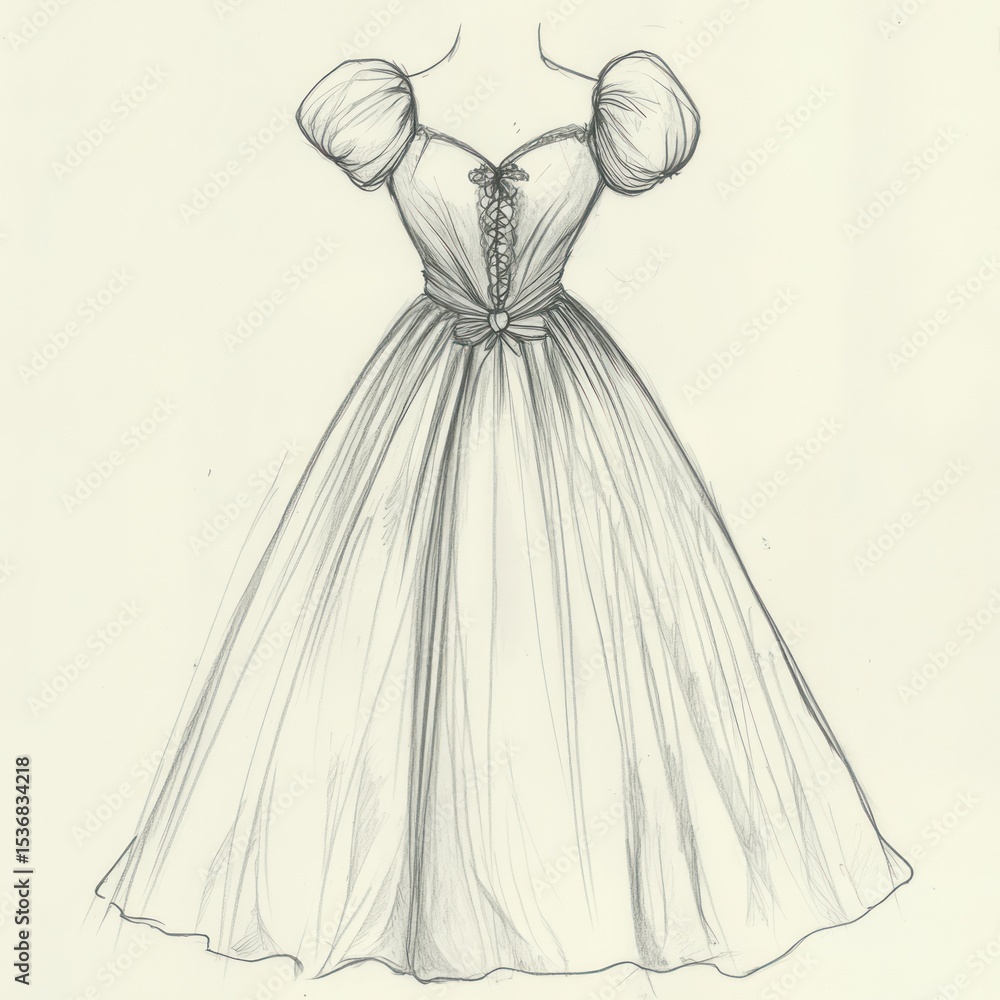 Obraz premium A pencil sketch showcases a graceful ballgown design