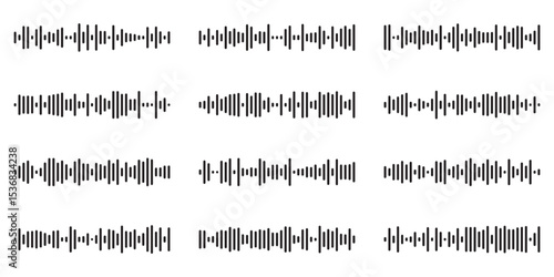 Podcast sound waves and audio soundwave of voice message records, vector icons. Podcast sound waves for online audio streaming and podcasting.