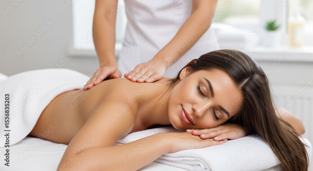 Obraz premium Serene Woman Enjoying Therapeutic Back Massage at Luxurious Spa Wellness Center