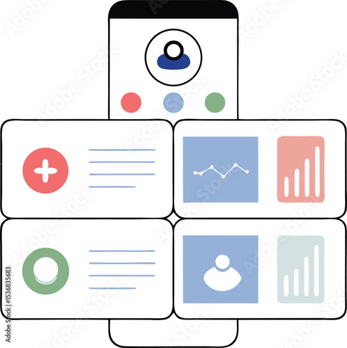 Business infographic with data icons and analytical elements for various projects