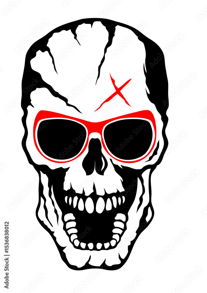 Fototapeta premium tete de mort crane halloween dessin lunette de soleil