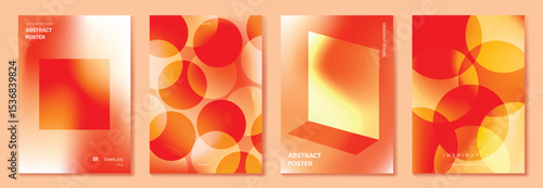 Autumn gradient poster background vector set. Minimalist cover template with geometric shape. Ideal design for social media, banner, autumn season card.