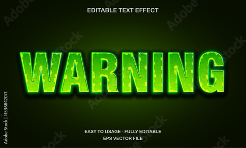 Warning text, editable text effect template, 3d bold monster movie text style