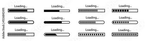Loading bar icons. Set loading bar progress icon. Loading status on white background. Vector illustration.