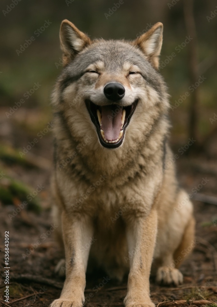 Fototapeta premium Smiling wolf in natural habitat.