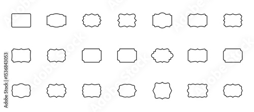 Frame icon collection featuring 21 unique minimal outline frames in various geometric and decorative shapes for border, label, and design use